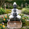 PRE ORDER Natural Stone Buddha Garden Fountain Statue Handcarved Gray Granite