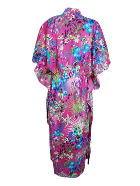 Womens Caftan Maxi Dress, Cotton Pink Floral Printed Lounger Beach Coverup 3X