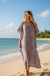 Retro Paisley Kimono Kaftan – Purple Pashmina Midi Dress for Women | Boho Kaftan Dress  ML