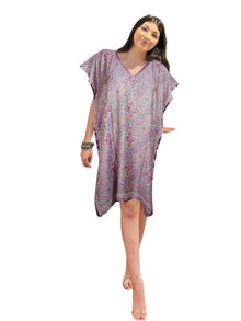 Retro Paisley Kimono Kaftan – Purple Pashmina Midi Dress for Women  ML