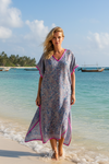 Gray Pink Pashmina Kaftan Dress – Warm Boho Caftan Lounge Wear for Women  ML
