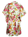 Summer Cotton Short Kaftan, Pink White Floral Printed Beach Caftan L-3XL