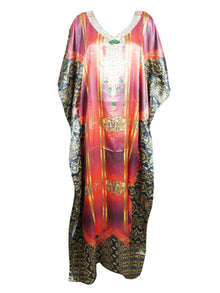  Womens Cruise Kaftan Dress, Soft Satin Silk Beach Cover Up Maxidresses, Caftan L-3XL