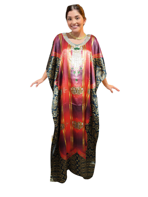 Women’s Cruise Kaftan Dress – Soft Satin Silk Maxi Caftan | Elegant Beach Cover-Up L-3XL