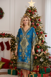Blue Boho Caftan Dress for Women – Loose Oversized Summer Beach Kaftan 2XL
