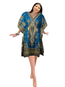  Blue Boho Caftan Dress – Loose Oversized Summer Beach Kaftan for Women, 2XL