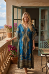 Blue Boho Kaftan Dress for Women – Oversized Flowy Beach Caftan, Loose Summer Resort Wear 2XL