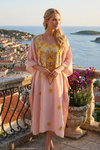Embroidered Pink Sherbet Caftan Maxi Dress – Boho Flowy Lounge Kaftan for Women 3XL
