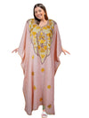 Embroidered Pink Sherbet Caftan Maxi Dress – Flowy Boho Lounge Kaftan for Women 3XL