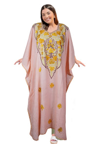 Embroidered Pink Sherbet Caftan Maxi Dress – Flowy Boho Lounge Kaftan for Women 3XL