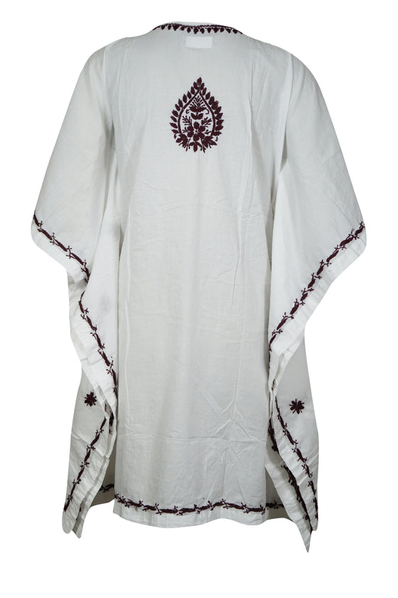 Boho Kaftan for Women White Red Embroidered Short Kaftans S/L