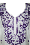 Boho Kaftan for Women White Purple Embroidered Short Kaftans S/L