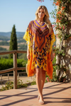 Women’s Yellow & Orange Sheer Georgette Kaftan – Oversized Boho Beach Cover-Up 4XL