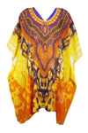 Women’s Yellow & Orange Sheer Georgette Kaftan – Oversized Boho Beach Cover-Up 4XL