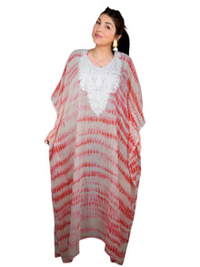  Embroidered Kaftan Maxi Dress – Pink and White Boho Gown 4X