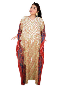  Women's Red Floral Embroidered Georgette Kaftan Maxi Dress – Boho Luxe Resort Wear 4XL
