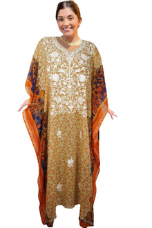  Women's Orange Floral Georgette Kaftan Maxi Dress – Flowy Boho Resort Wear, 4XL