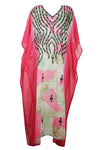 Women’s Pink Floral Embroidered Georgette Kaftan – Elegant Boho Maxi Dress  4XL