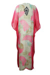 Women’s Pink Floral Embroidered Georgette Kaftan – Elegant Boho Maxi Dress  4XL