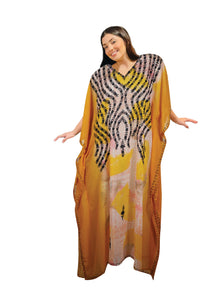  Women's Yellow Floral Embroidered Georgette Maxi Dress – Boho Resort Wear, 4XL
