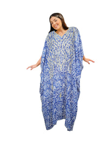  Blue & White Printed Georgette Kaftan Maxi Dress – Lightweight Resort Wear for Women, 4XL