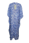 Women’s Blue & White Printed Georgette Kaftan – Lightweight Maxi Dress for Resort, 4XL