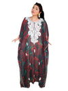 Red & Black Floral Embroidered Kaftan Maxi Dress – Boho Resort Wear for Women, 4XL
