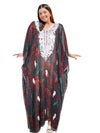 Women's Red & Black Floral Embroidered Georgette Kaftan – Flowy Maxi Dress for Resort 4XL