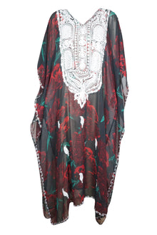  Women Maxi Dress Georgette Red  Floral Embroidered Resort Wear Dresses, 4XL
