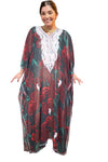 Red & Black Floral Embroidered Georgette Kaftan – Sheer Maxi Dress Cover-Up for Resort Wear 4XL