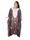 Red & Black Floral Embroidered Sheer Georgette Kaftan – Boho Maxi Dress for Resort Wear 4XL
