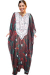 Women's Red & Black Floral Embroidered Georgette Kaftan Maxi Dress – Elegant Boho Resort Wear 4XL