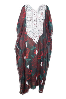  Women Maxi Dress Red, Green Floral Embroidered Resort Wear Dresses, 4XL
