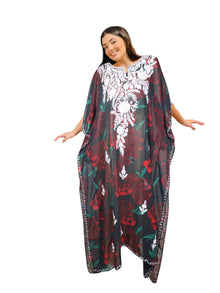  Sheer Caftan Maxi Dresses, Black Embroidered Roses Cruise Travel Kaftan L-4XL