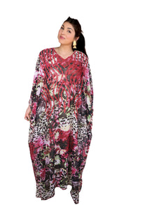  Boho Maxi Kaftan Dress – Pink and Black Embellished Kimono Caftan for Women M-4X