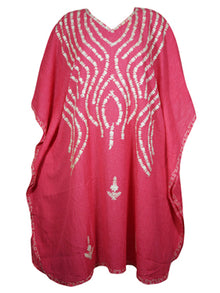  Womens Kaftan Midi Dress, Fascia Pink Embellished Floral Retro Dresses One Size