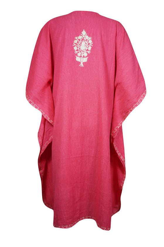 Womens Kaftan Midi Dress, Fascia Pink Embellished Floral Retro Dresses One Size