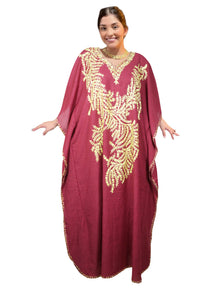  Boho Summer Maxi Caftan – Dark Red Embroidered Dress for Women, L-3XL