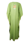 Womens Retro Maxidress, Resort Wear Green Embroidered Maxi Kaftan Dresses L-4X One size