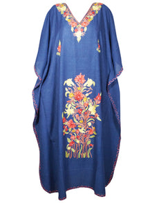  Women's Retro Kaftan Maxidress, Navy Blue Cotton Embroidered Caftans One size L-4X