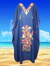 Women's Retro Kaftan Maxidress, Navy Blue Cotton Embroidered Caftans One size L-4X