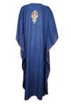 Women's Retro Kaftan Maxidress, Navy Blue Cotton Embroidered Caftans One size L-4X