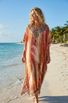Women’s Pink Kimono Caftan – Digital Print Maternity Nightdress & Boho Loungewear Size