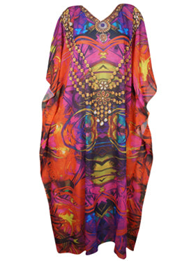 Kaftan Maxi Dress, Red Printed Cruise Kaftan, Womens Travel Viscose Kimono Dress, L-3X