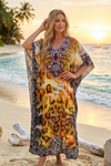Yellow Sheer Caftan Maxi Dress – Bohemian Beach Kaftan Gown for Women  3XL
