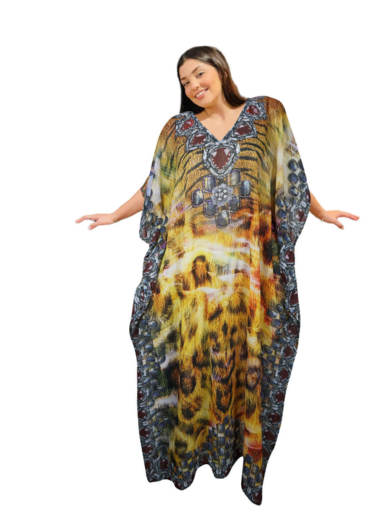 Yellow Caftan Beach Maxi Dress – Sheer Bohemian Kaftan Maxi Gown 3XL