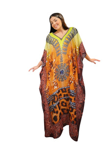  Boho Maxi Kaftan Dress in Orange and Green – Women's Bohemian Style  3XL