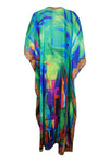 Womens Maxi Caftan, Green Printed Kimono, Loose Maxi Dress, Georgette Beach Dress L-3X