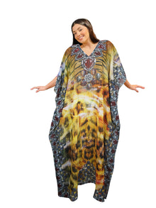  Soft Georgette Caftan Maxi Dress – Bohemian Yellow Cruise-Ready Kaftan Gown 3XL