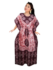  Maroon Batik Floral Kaftan Maxi Dress – Boho Summer Resort Wear 3X
